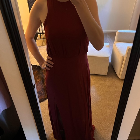 Gently used Line & Dot burgundy maxi with slit - Picture 2 of 5